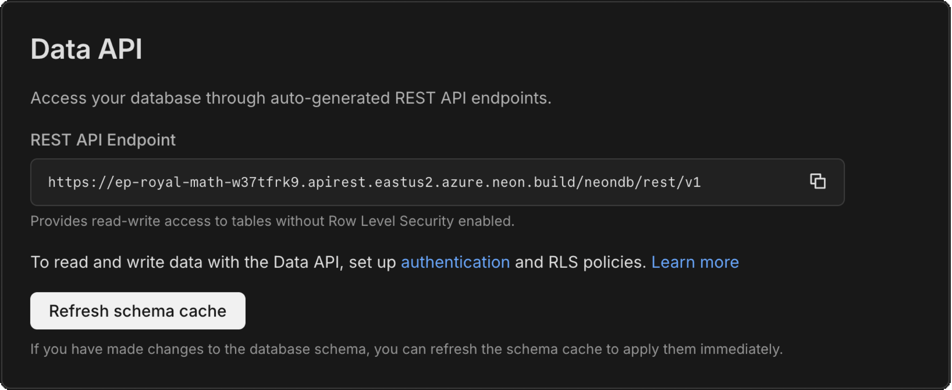 Data API enabled view with REST API Endpoint